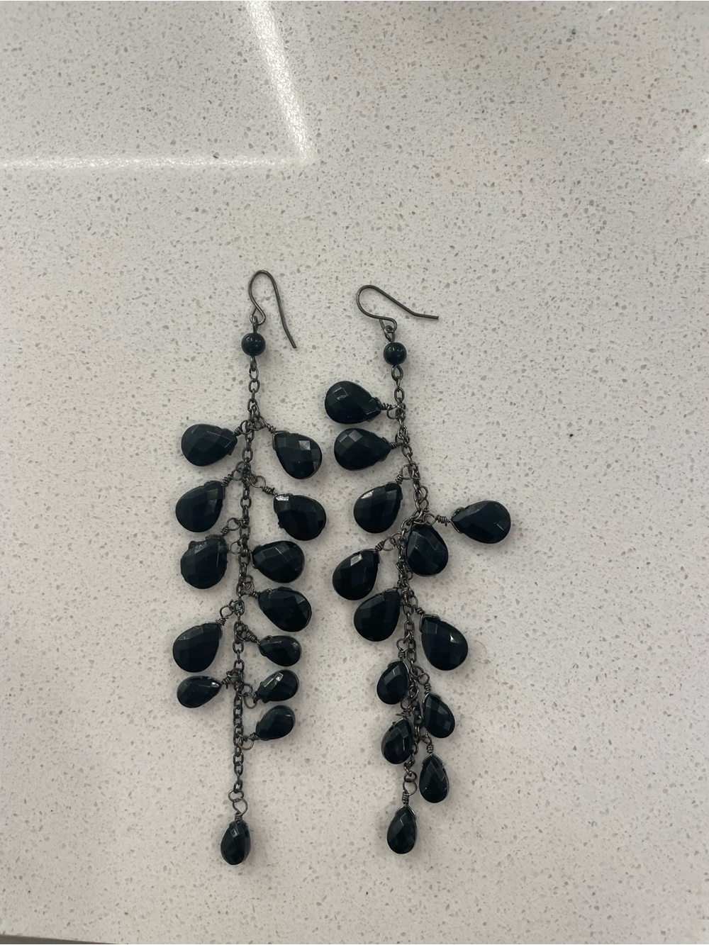 Black Teardrop Cascade Dangle Earrings - Elegant Women Jewelry